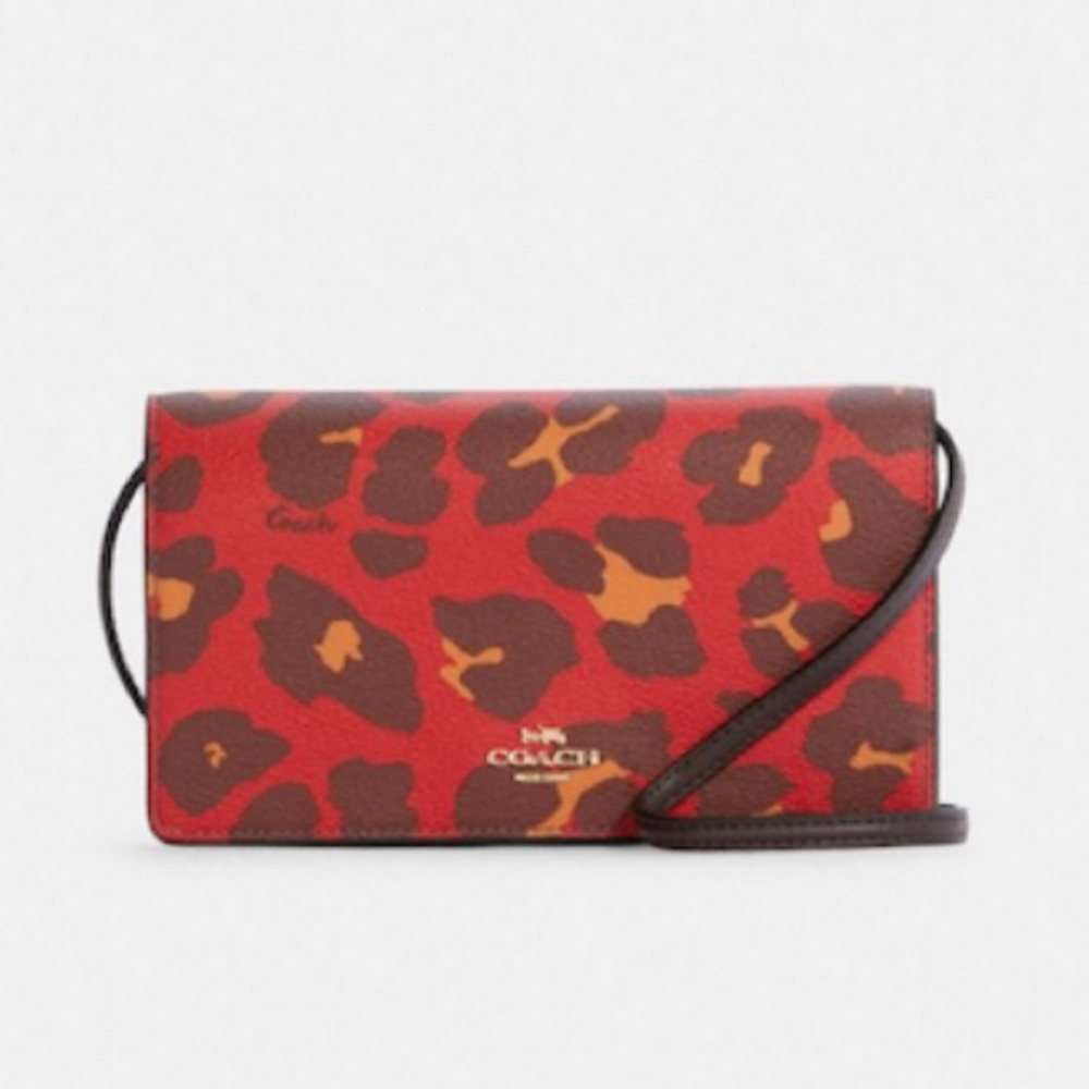 Coach Anna Foldover Crossbody Clutch Leopard Print